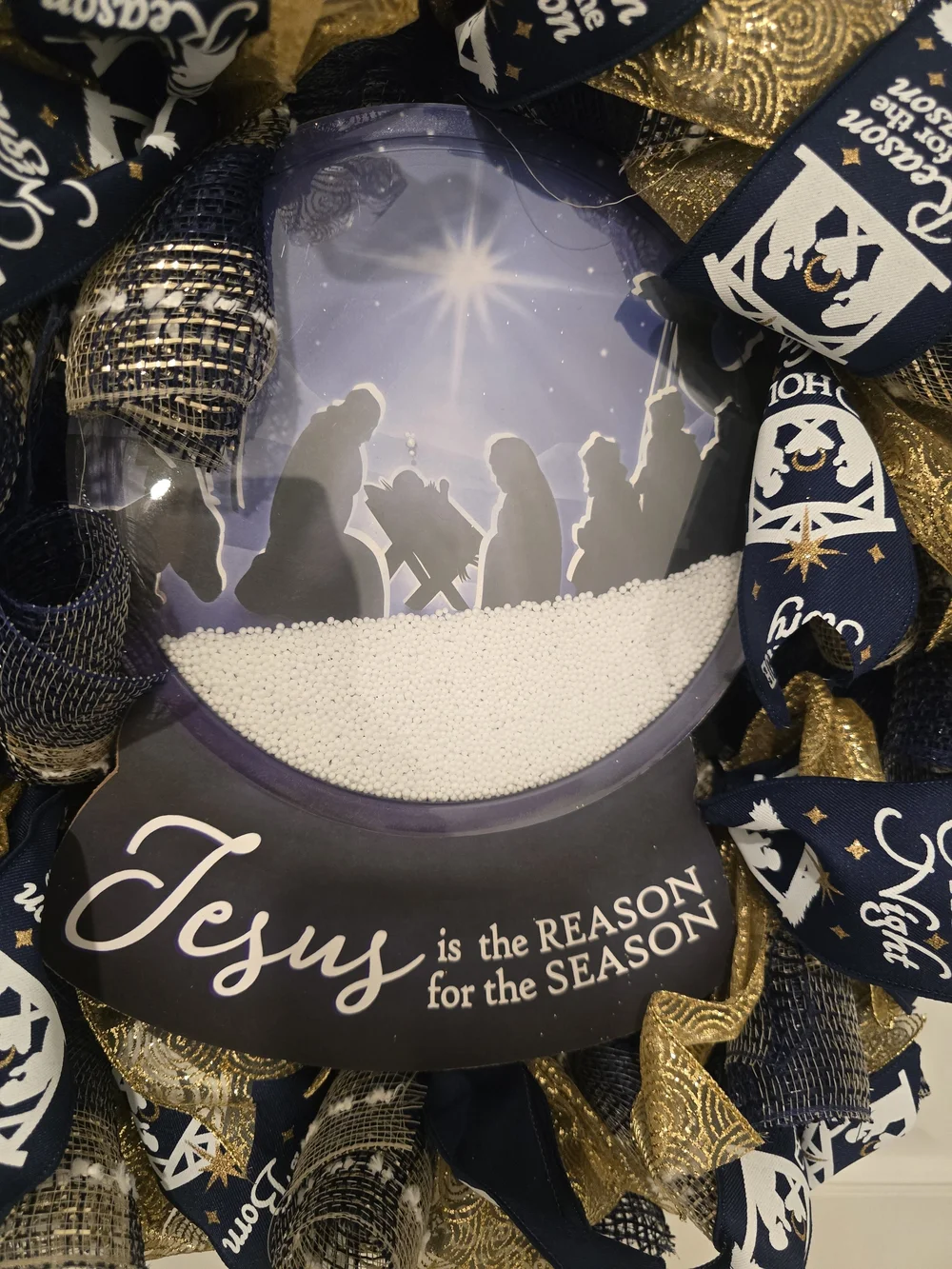 Religious Christmas Wreath - Navy & Gold 